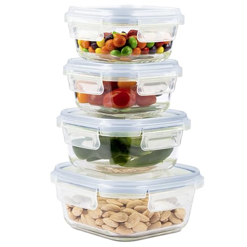Home Fleek Contenitori In Vetro Per Alimenti Con Coperchio - Impilabili Meal Prep Contenitori Ermetici Per Alimenti Vetro, Adatti Microonde E Congelat