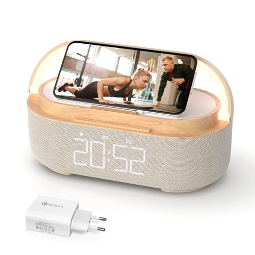 Radiosveglia Digitale Con Ricarica Wireless, Colour Radio Fm Sveglia Con Allarme Con Timer Di Speaker Bluetooth Portatile, Usb Luce Noctturna, Display