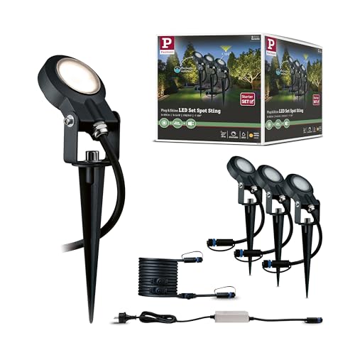 Paulmann Plug & Shine 93696 Outdoor Plug&Hine Spot Sting Set Ip67 3000K 3X6W 24V Dimmerabile 18 W, Antracite, 5,2 Cm X 5,2 Cm X 29 Cm