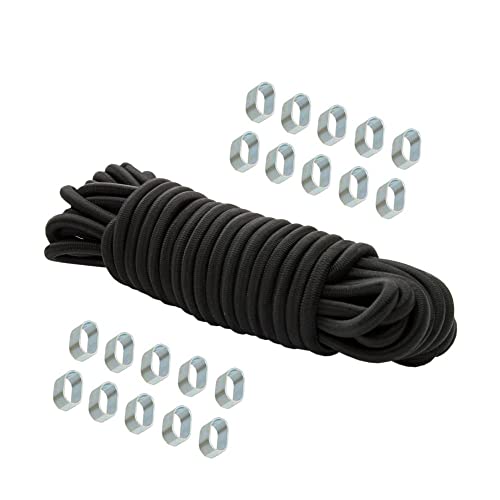 Corda Di Espansione 20M Ø8Mm Nero Corda Elastica Corda Elastica Corda Telone + 20X Clip 8 Mm Zincata