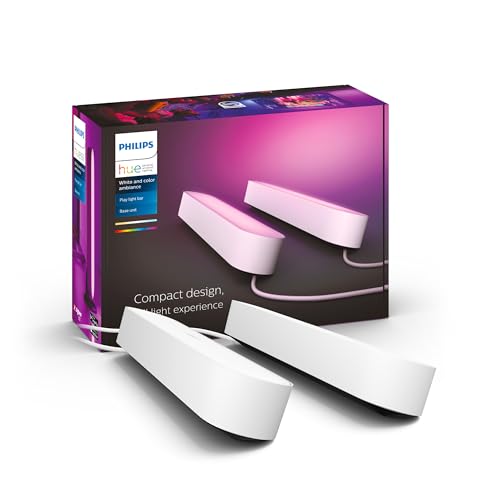 Philips Hue White And Color Ambiance Lampada Da Tavolo Led Smart Play, Kit Base Con Alimentatore Incluso, 2 Pezzi, Bianco