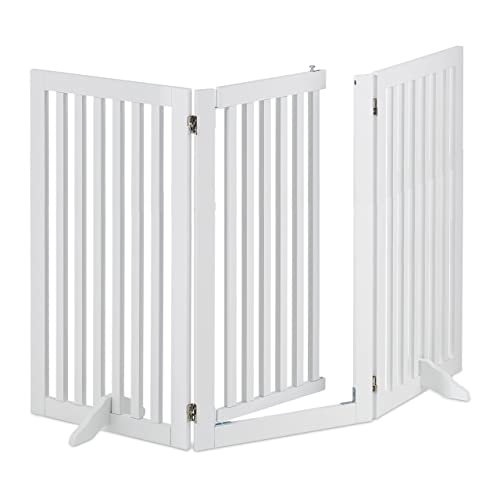 Relaxdays Cancelletto Per Bambini, Barriera Per Cani E Neonati, 3 Pannelli, Recinzione Per Scale, Mdf, 92X154 Cm, Bianco, 100% Fibra Di Legno, 1 Pz