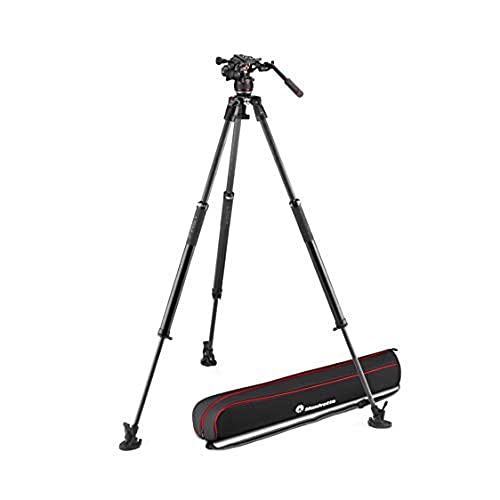 Manfrotto Fasttripod, Nitrotech Serie 608 Con Treppiede 635 Fast Tubo Singolo In Carbonio, Kit Treppiede E Testa Video, In Fibra Di Carbonio Di Alta Q
