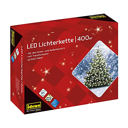 Idena 31123 - Catena Luminosa A Led Con 400 Led In Bianco Caldo, Con Funzione Timer 8 Ore E Trasformatore, Lunga Circa 47,9 M, Uso Interno Ed Esterno,