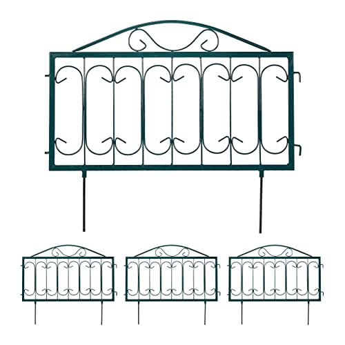 Relaxdays Recinzione Per Aiuole, Set 4 Pannelli Per Cortile E Giardino, Bordure Vintage, Ferro, Hl 46X57 Cm, Verde Scuro, 100%
