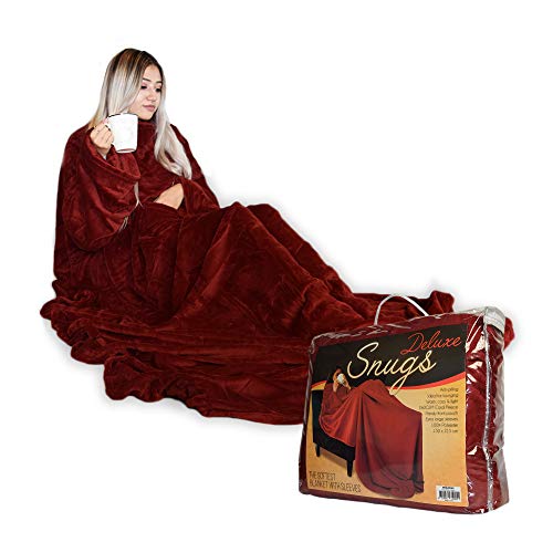 Mikamax - Snugs Deluxe - Coperta In Pile Con Maniche - Deluxe - Coperta Per Acurrucarsi - Morbido - Rosso