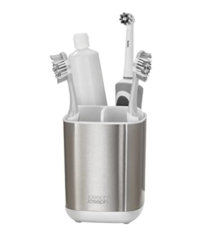 Joseph Joseph Easystore- Porta Spazzolino E Dentifricio, Compatibile Con Spazzolini Elettrici E Tradizionali, 3 Scomparti, Contenitore Da Bagno Smonta