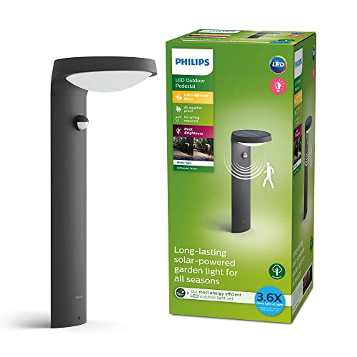 Philips Led Tyla, Paletto Alto Da Esterni A Energia Solare, Luce Naturale, Sensore Di Movimento Integrato, Ip44, 1.2W