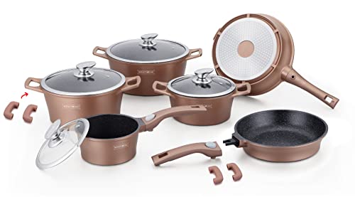 Royalty Line_Rl-Es2014M Copper_Set Batteria Da Cucina Con Rivestimento In Marmo, 60 X 37 X 43 Cm
