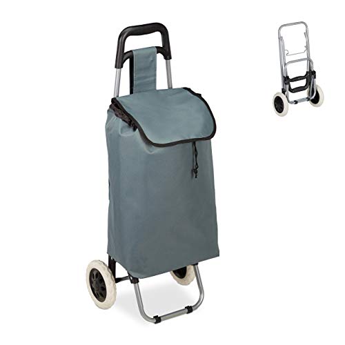 Relaxdays, Grigio Carrello Portaspesa, Pieghevole, 25 L, Shopping Trolley Con Ruote, Max.10 Kg, Hlp 91X40X30 Cm, Tessuto, Acciaio, 1 Pz
