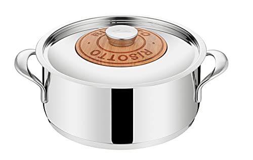 Lagostina Emozione Risottiera + Coperchio Con Inserto In Ciliegio Ø 24 Cm, Pentola Induzione E Gas In Acciaio Inox 18/10 E Legno, Con Fondo Lagotherm 