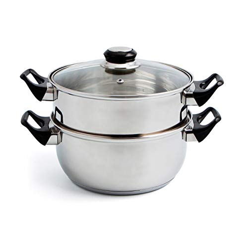 Quid 5759386-Vaporiera Pentola 22 Cm Con Coperchio Inox Quid, In Acciaio, Dimensioni: 30 X 21 X 16 Cm