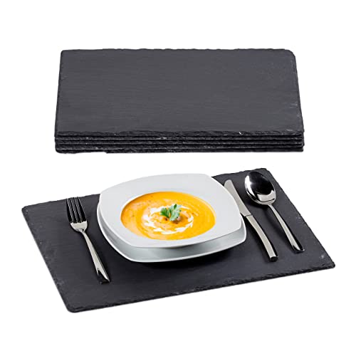 Relaxdays Set Da 6 Tavolette In Ardesia, Piatti Spaziosi, Da Portata, Per Scrivere, 30X40 Cm, Antracite