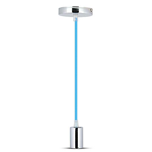 V-Tac – , Serie Portalampada Cromato Vt-7338) Lampada A Sospensione Cromo + Cavo, Ø36 X 60 Mm Blu