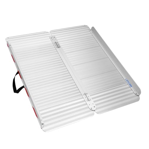 Liekumm 97X85Cm Rampa Per Sedie A Rotelle Con Superficie Antiscivolo, Carico 400 Kg Rampa Pieghevole In Alluminio Di Grandi Dimensioni Per Scale E Sog
