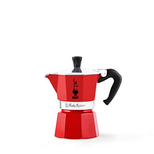 Bialetti Caffettiera Moka Express Color, 6 Tazze, Manico Anti Scottatura, Non Adatta A Induzione, 6 Tazze (250 Ml), Alluminio, Rosso