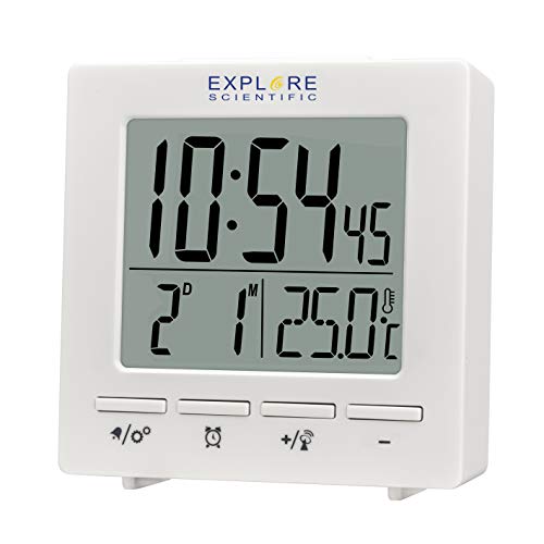 Explore Scientific Rdc1005 Orologio Radiocontrollato Da Viaggio, Doppio Allarme, Snooze, Calendario, Bianco