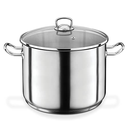 Gsw 643450 Professionale – Pentola Con Coperchio In Vetro 28 X 19 Cm/Circa 12,0 Litri, Acciaio Inox, Argento, 42 X 29,5 X 20,5 Cm, 2 Unità