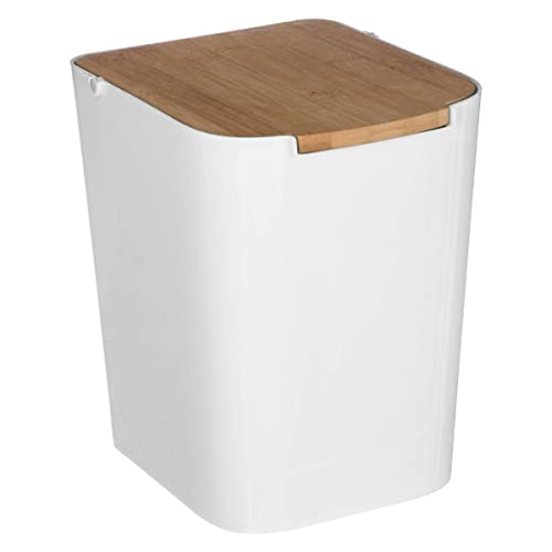 5Five - Cestino Per Rifiuti Con Coperchio In Bambù "Naturéo" Da 5 L, Bianco