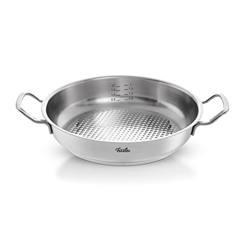 Fissler Original,Profi Collection Padella Rotonda Da Portada In Acciaio Inox 2 L, 24 Cm, Con Coperchio Alto, Superficie Di Cottura Novogrill, Scala Di