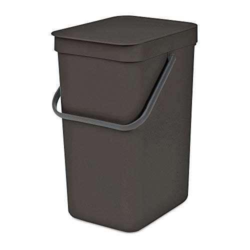 Brabantia Sort & Go Poubelle Recyclage Cuisine Gris (16L) Avec Couvercle Et Poignée (Support Mural Inclus) Gratuite Sacs Poubelle Perfectfit Inclus