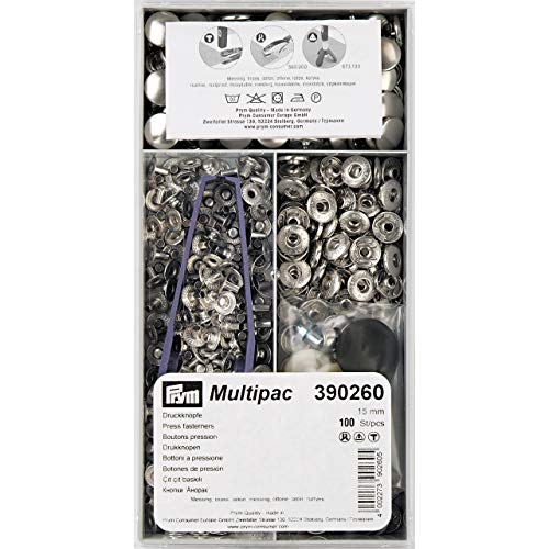 Prym Bottoni A Pressione 'Anorak Argento Non-Sew Press Fasteners, Silver, 15 Mm, Silberfarbig, 100 Stück