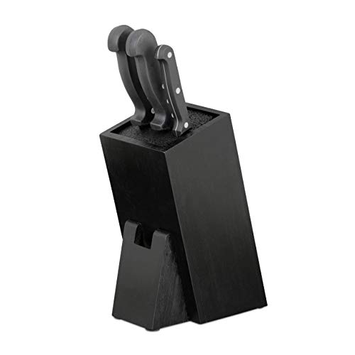 Relaxdays Ceppo Portacoltelli Con Setole Vuoto, Blocco In Legno Di Bambù Per 6 Coltelli, Hlp 25X11X17, Nero