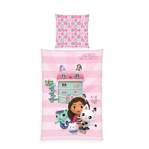 Herding Set Di Biancheria Da Letto, La Casa Delle Bambole Di Gabby, Federa 80 X 80 Cm Con Cerniera E Motivo Reversibile, Copripiumino 135 X 200 Cm Con