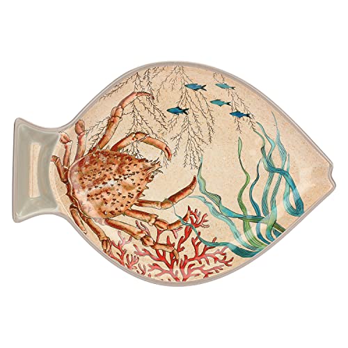 Rose & Tulipani - Set 2 Piatti Pesce Con Decorazioni Del Mondo Marino In Melamina, Idea Regalo, Linea Sea Life, 33X23 Cm