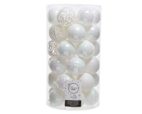 Set Di Palline Di Natale In Plastica, 6 Cm X 37 Pezzi, Infrangibili, Colore Bianco Iridescente