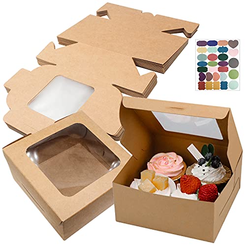 Giak Scatole Per Torta Catole Per Dolci In Carta Kraft Con Finestre Cupcake Box Scatola Biscotti 24 Pcs Per Biscotti, Torte, Regali Contenitori In Car