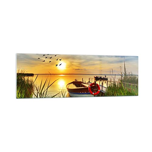 Quadro Su Vetro 160X50Cm Stampe Da Parete In Vetro Barca Lago Tramonto Estate La Gente Grandi Xxl Decorazione Murale Camera Da Letto 1 Pezzo Quadri Mo