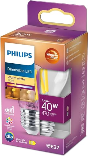 Philips Led Lampadina Candle & Lustre, Sfera,Filamento, Warmglow, 3.4-40W, Dimmerabile, E27, 1 Pezzo