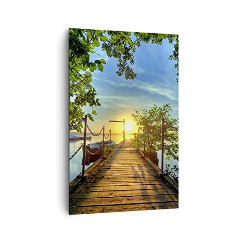 Quadro Su Tela Verticale Lago Tramonto Barca Paesaggio Stampe Da Parete 80X120Cm Quadri Moderni Soggiorno Camera Da Letto 1 Pezzo Grandi Decorazione M
