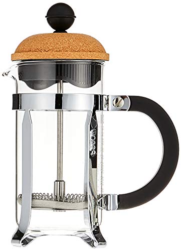 Bodum Cd Chambord 350Ml Sughero French Press 3 Tazze-350 Ml, Vetro Plastica Acciaio Inossidabile, 7.5 Cm