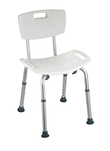 Wenko Sgabello Con Schienale Per Doccia Secura - Sgabello Per Vasca, Portata 130 Kg, Plastica, 49 X 68.5-85.5 X 54 Cm, Bianco