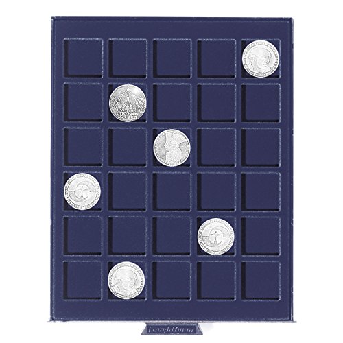 Leuchtturm 338077 Contenitore Per Monete Smart - 30 Scomparti Quadrati Per Monete Fino A 33 Mm Ø - 2, 5, 10, 20 Euro, 10 Dm In Capsule - Blu