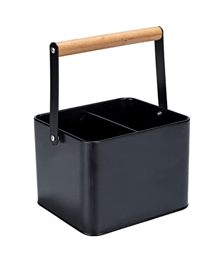 Wenko Cestello Porta Utensili Baco, Accessorio Black Outdoor Kitchen, Cesto Robusto In Metallo Nero Verniciato A Polvere Con Maniglia Flessibile In Le