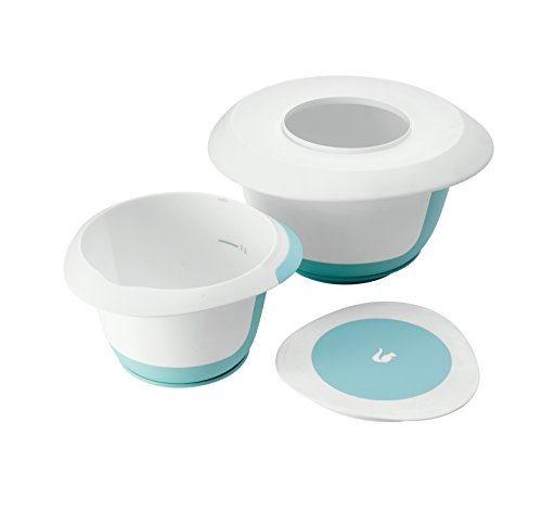 Keeeper Set 4 In 1 Con 2 Ciotole, Paraschizzi, Spatola Per La Pasta, Ventosa E Superficie Antiscivolo, Plastica Priva Di Bpa, Marla, Verde Menta/Bianc