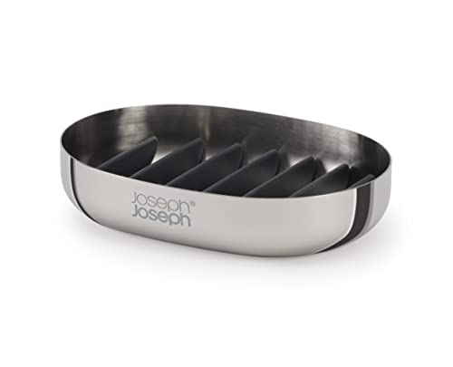 Joseph Joseph Easystore - Porta Sapone Da Bagno In Acciaio Inox, Piattino Smontabile, Facile Da Pulire, Con Griglia Per Scolatura Acqua- Acciaio Inox