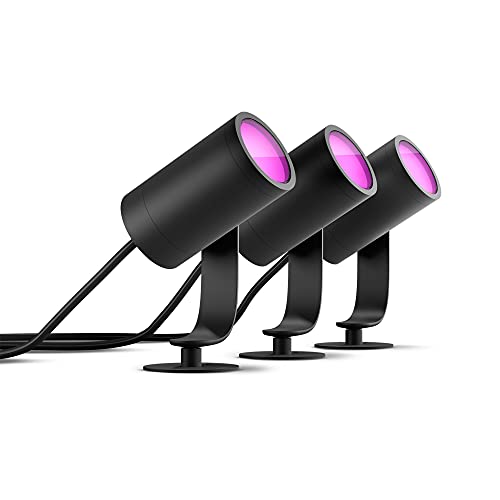 Philips Hue White&Color Lily Faretto Kit Base 3 Faretti, Per Esterni, Led Integrato, Dimmerabili, 8 W, 640Lm, Nero