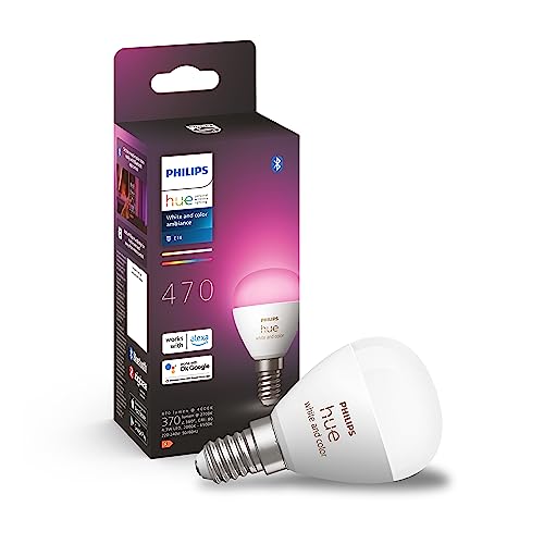 Philips Hue White And Color Ambiance Luster, 1 Lampadina Sferica Smart, Luce Bianca O Colorata, 5.1W, Dimmerabile, Bianco