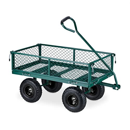 Relaxdays Carrello A Mano, Pratico Carretto Per Il Giardino, Per Trasporto Carichi, Sponde Pieghevoli, Max. 200Kg, Verde