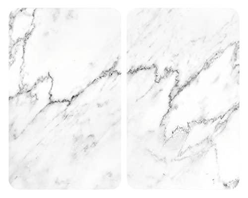 Wenko Piastra Di Copertura Per Fornello Universal In Marmo, Set Di 2 Copri Fornelli Per Tutti I Piani Cottura, Vetro Temperato, 30X52Cm, Multicolore