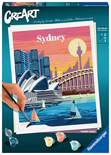 Ravensburger - Creart City: Sydney, Kit Per Dipingere Con I Numeri, Contiene Tavola Prestampata 24X30 Cm, Pennello, Colori E Accessori, Gioco Creativo