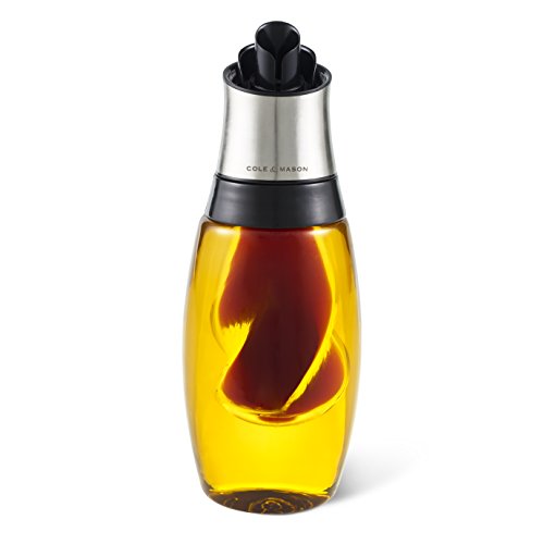 Cole & Mason H103069 Bristol Bottiglia Dispenser Combinata Per Olio E Aceto, 420Ml, 50Ml, Contenitore Olio Con Dosatore, Vetro, Acciaio Inossidabile,