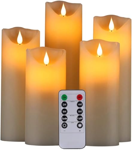 Hanzim Candele Led,Set Di 5 Candele Decorative(4’’5’’6’’7’’8’’, 300 Ore Di Candele Senza Fiamma Con Telecomando A 10 Tasti. Fiamma Led Lampeggiante,Re