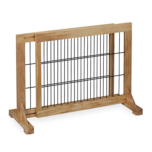 Relaxdays Cancelletto Per Bambini, Barriera Per Cani E Neonati, Recinzione Scale, Cancellino Hxl: 56X70-115 Cm, Naturale, Legno Lega Di Acciaio