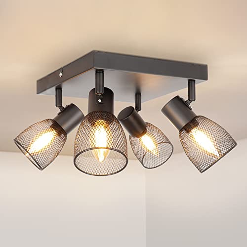 Dehobo Faretti Led Soffitto Orientabili, Faretti Da Soffitto E14 Nero, Quadrato Lampadario Faretti, Faretti Soffitto Per 4 Lampadine Per Cucina Camera