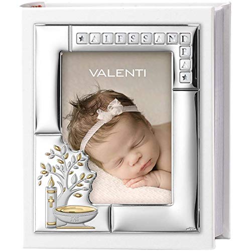 Valenti Argenti Album Fotografico Battesimo Personalizzabile In Ecopelle Bianca Con Foto Copertina Cm 13 X 18
